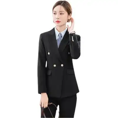 职业西装套装女时尚双排扣小西服外套秋冬新款气质女装工作服正装