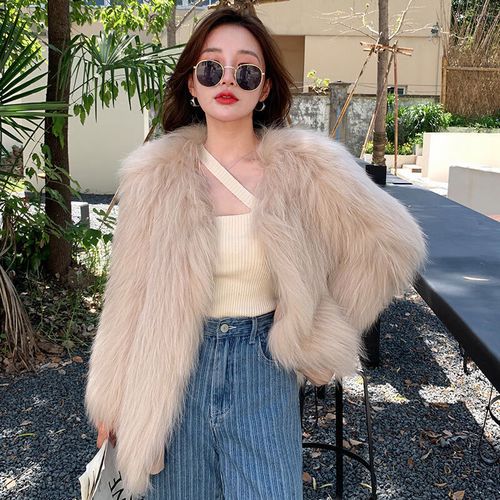 顾冰海宁貉子毛毛编织皮草外套女年轻中长款2023冬季新款 豆沙色 均码