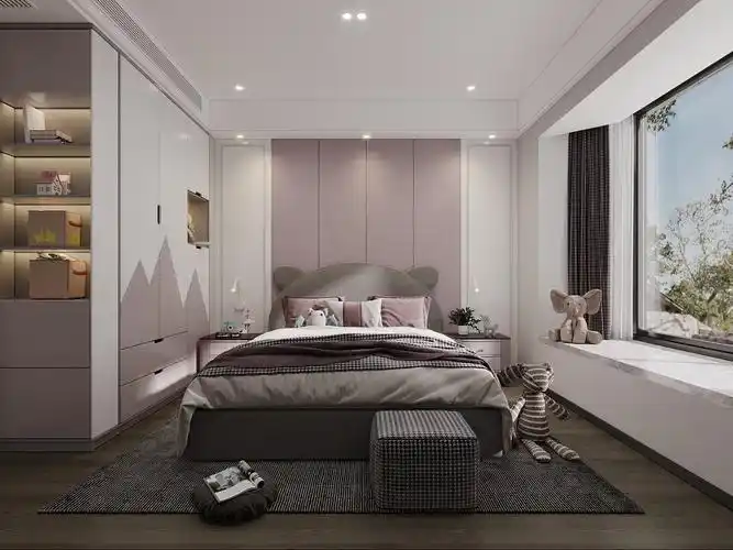 102平米现代简约风三室儿童房装修效果图,背景墙创意设计图