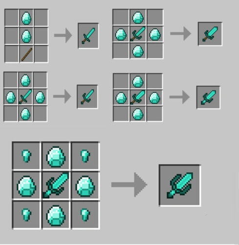 至于武器类型,你可以用木头,石头,黄金,铁,绿宝石以及钻石来制作剑.