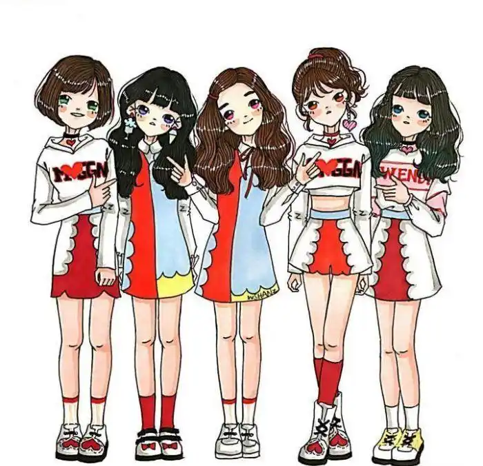 人物卡通插画造型可爱"闺蜜团"精致的服装搭配,好想要个姐妹~ 转载自