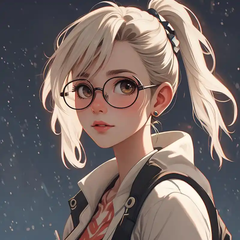 97扎马尾戴眼镜的卡通女孩头像