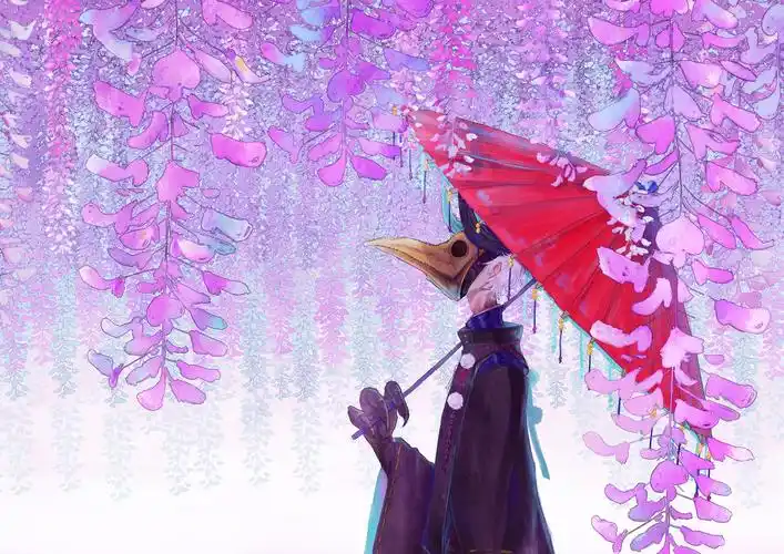 插画 唯美 清新 治愈 紫藤萝 背景 古风 二次元 动漫 女生 高清壁纸