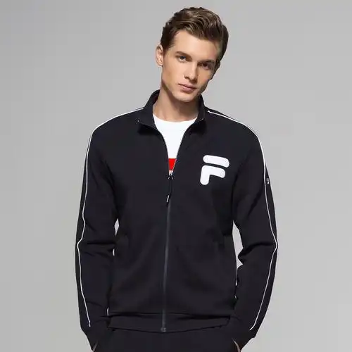 男撞色袖立领拉链外套 斐乐fila