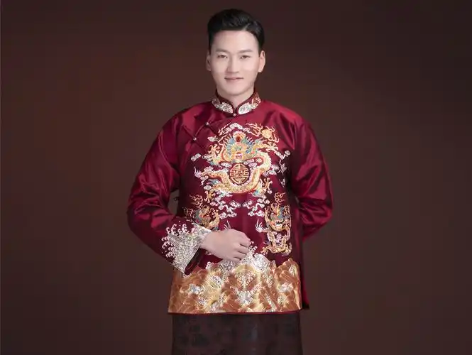 华芬中式嫁衣定制 男士中式婚礼服 长袍马褂 三龙_婚纱礼服专卖/婚礼
