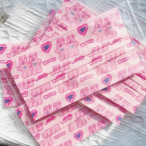 可爱ins风印花小鬼王琳凯同款粉色爱心卡通兔潮一次性高颜值口罩