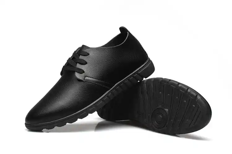 肯德基麦当劳工作鞋男黑色餐厅厨房平底皮鞋防滑软底拼接上班单鞋