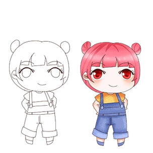 动漫女生呆萌表情可爱卡通手绘q版上色线稿