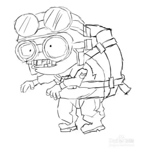 彩色简笔画植物大战僵尸飞行小鬼僵尸的画法