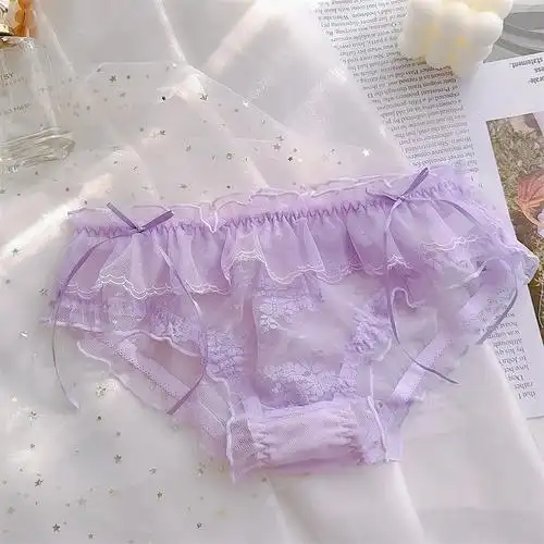 紫色内裤女蕾丝性感梦幻神秘少女纯棉三角裤纯色网纱可爱低腰底裤