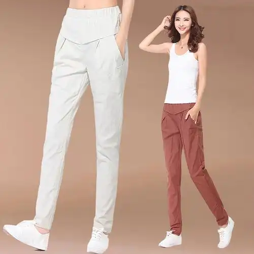 夏2016亚麻女裤九分哈伦裤棉麻小脚裤大码薄款休闲长裤打底裤外穿