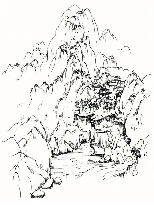 速写  #钢笔画  #风景手绘  #风景速写  #千里江山图