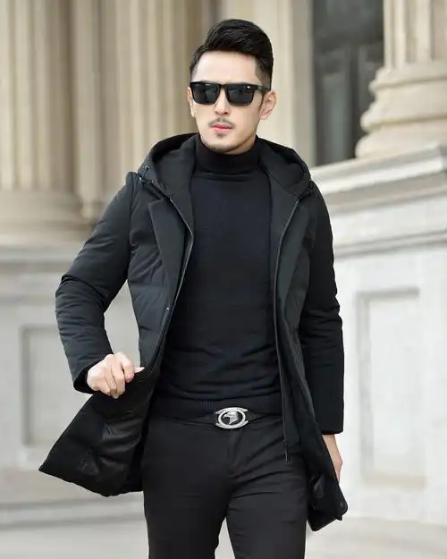 2020冬装新款男士中长款休闲假两件连帽羽绒服修身外套潮p470s535