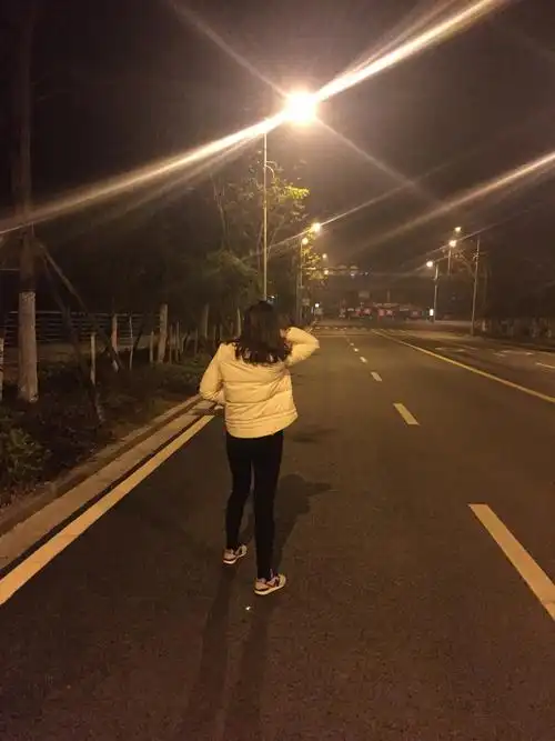 偷偷拍下夜晚散步的背影