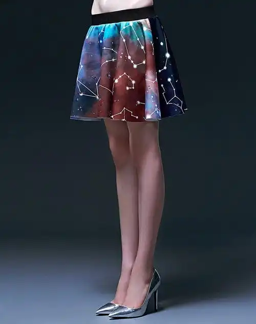 女神新装 颖儿同款 迷幻星空12星座系列 松紧腰星空图案伞状半身裙