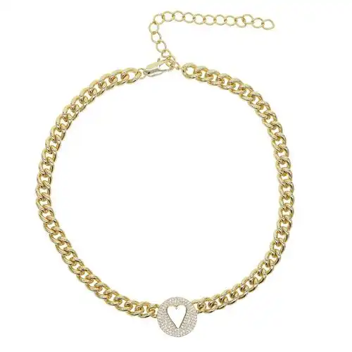 速卖通外贸新款心形古巴链镶钻镂空爱心女士项链cuban chain批发