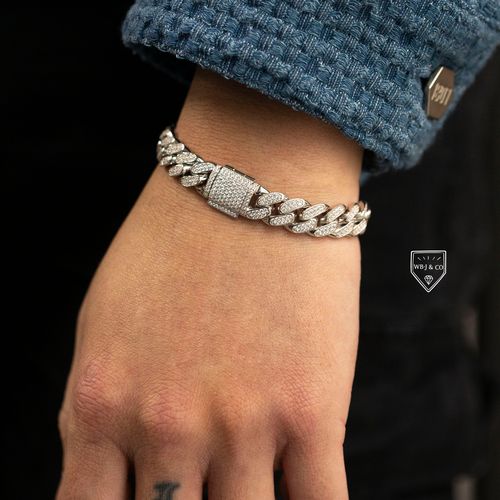 wbj定制珠宝 10mm古巴手链 满钻古巴手链 迈阿密古巴链 925