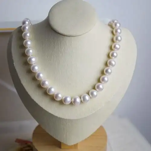 大颗粒超美新品白亮全无暇10mm近正圆天然白色大珍珠项链9