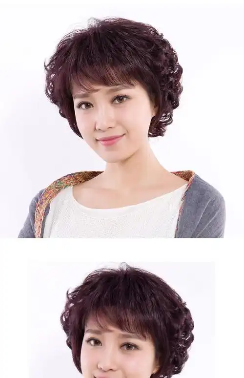 假发女短发短卷发 真人真发女士中老年妈妈假发中年时尚 假发发套