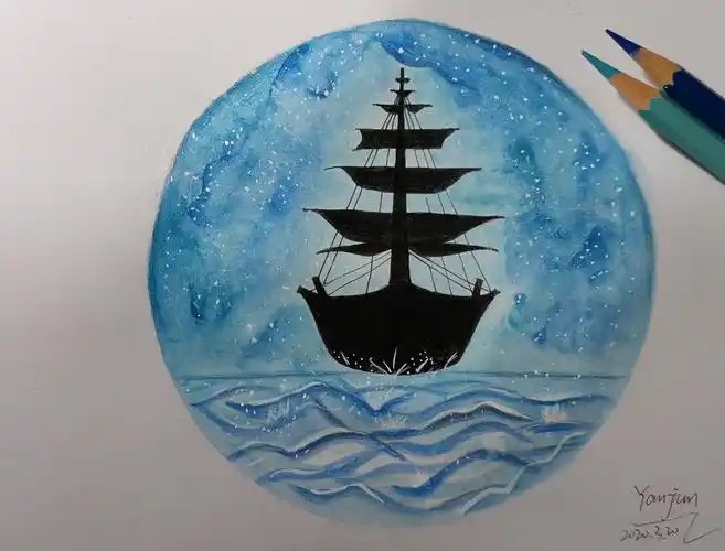 心蓝彩铅训练营第二期/星空下的帆船
