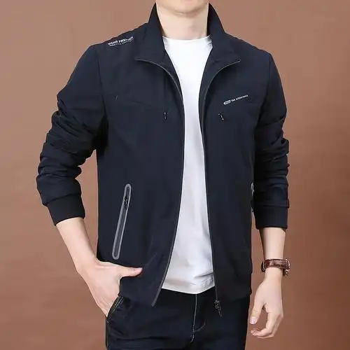 简顿春季休闲男士大码宽松外套男时尚男装户外立领速干弹力夹克衫