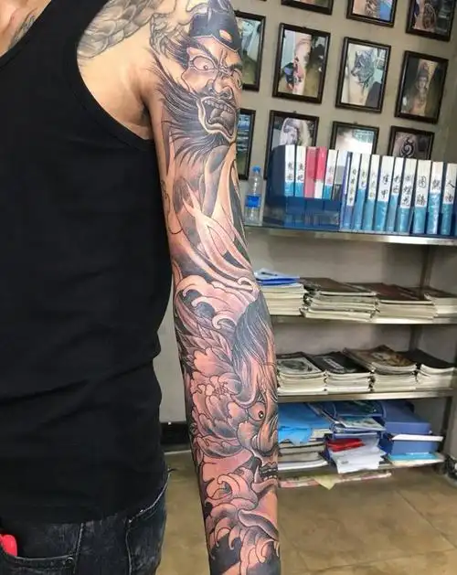 花臂纹身图片成品手臂传统人物鬼神纹身图案