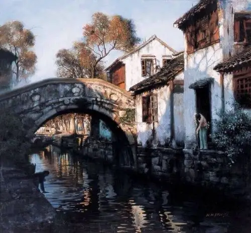 水彩画 烟雨江南 画家:潘鸿海