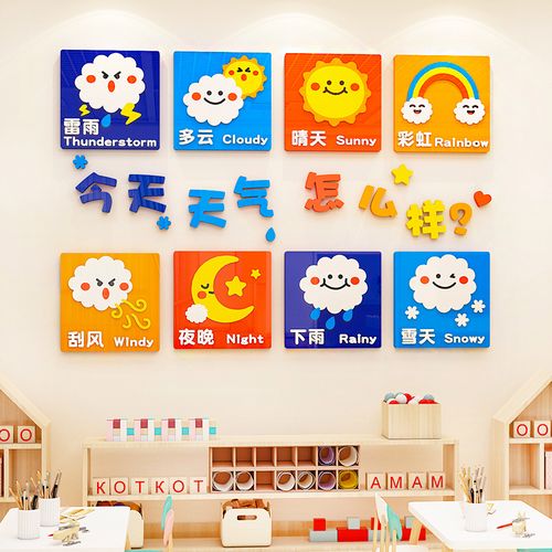幼儿园天气预报播环创墙贴纸画教室布置走廊楼梯主题文化墙面装饰