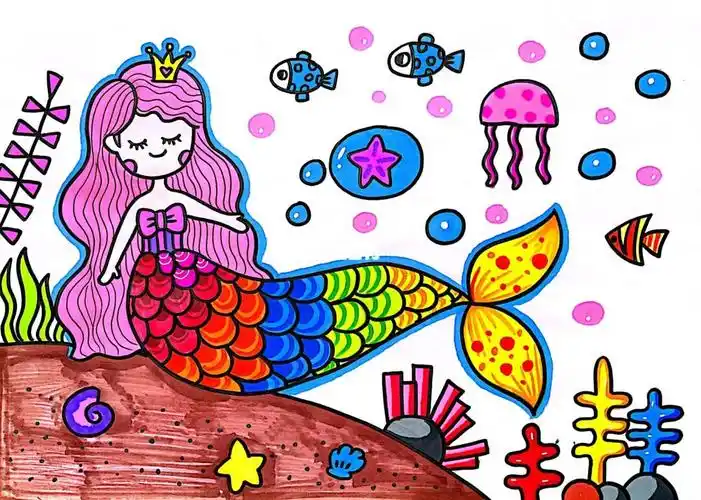美人鱼0469马克笔画儿童画