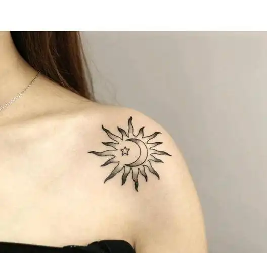 太阳纹身图片_点刺几何纹身图案