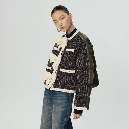 uooyaa/乌丫2022冬季新款小香风拼接羽绒外套