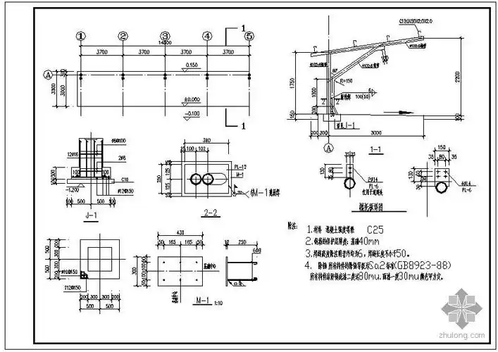 [施工图]某简易车棚结构设计图