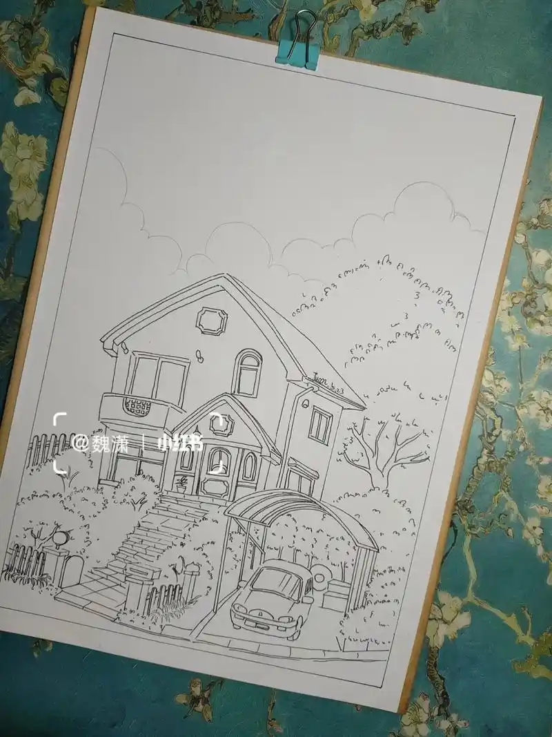 马克笔风景画(宫崎骏动漫图一)线稿             临摹了宫崎骏动漫里