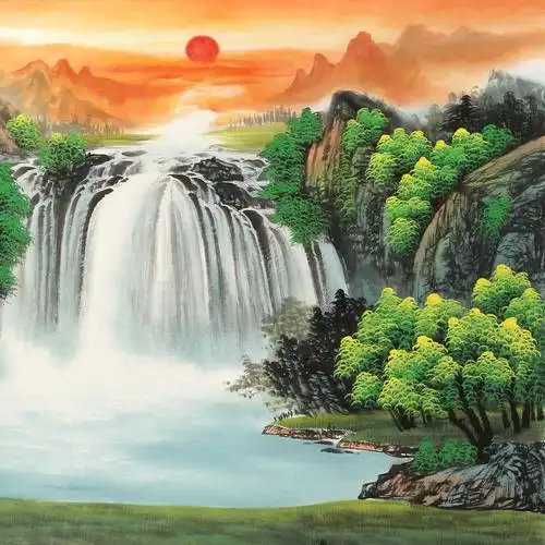 吴东 四尺吉祥风水画《富水长流》 - 聚宝盆山水画 - 99字画网