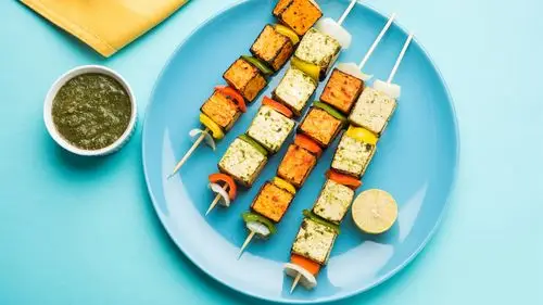 烤肉串,蓝色的盘子 1080x1920 iphone 8/7/6/6s plus 壁纸,图片,背景