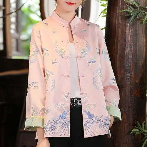 唐装女装中国风秋冬复古盘扣年轻款中式刺绣短款外套改良旗袍上衣