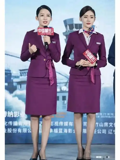 一套紫色正装套裙,搭配黑色小皮鞋,美丽大方细心看两位女神,李沁的