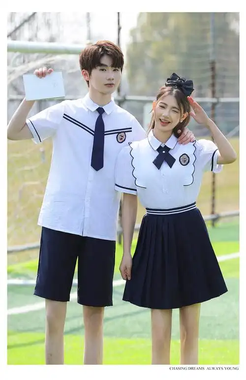 实拍情侣学院风夏季学生短袖套装 班服 校服 - 17网