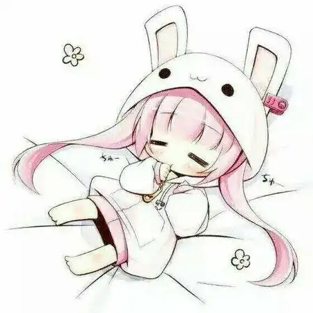 趴在床上的q版兔耳女孩子,如