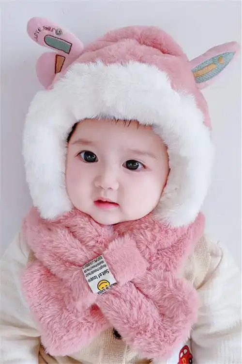 婴儿帽子秋冬款可爱超萌男宝宝女一体加厚保暖1-4岁儿童帽冬季