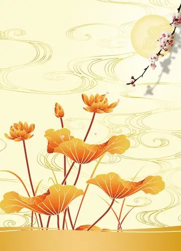 中国风金色莲花莲叶背景素材