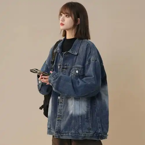 复古水洗牛仔夹克女外套ins潮流宽松上衣2024春季jk49特p65新款