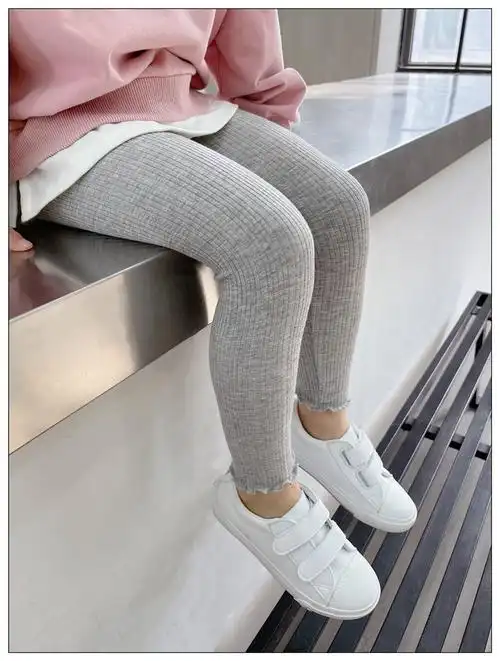 女童打底裤2022春夏季修身长裤花边可开裆幼儿园女宝宝大弹力裤子奶茶