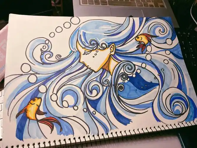 水彩笔画海的女儿