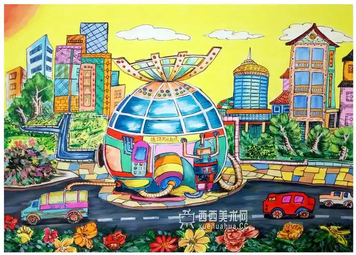 关于保护水资源的二等奖获奖儿童画循环用水系统赏析