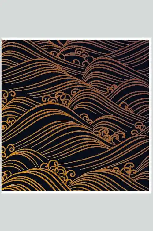 黑底金色海浪古典传统花纹矢量素材