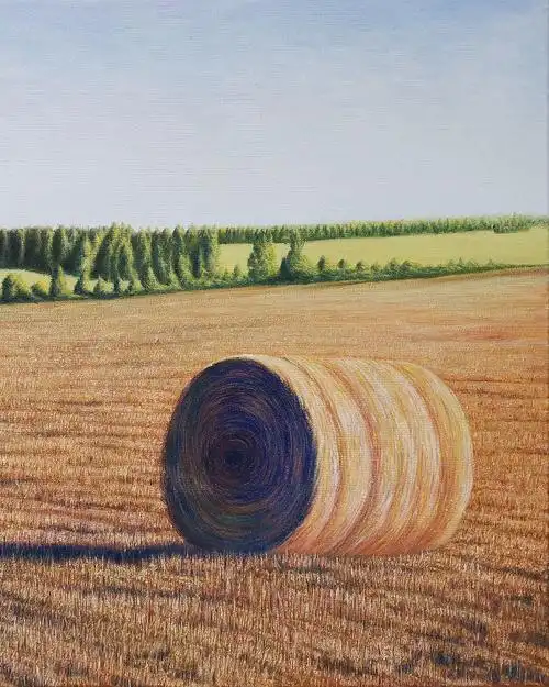 油画作品《丰收后的麦田》