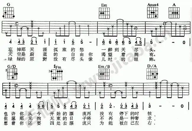 干杯朋友吉他谱c调简单版吉他弹唱的六线谱