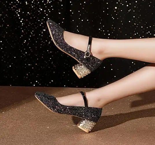 女童皮鞋黑色单鞋公主鞋水晶鞋子儿童高跟鞋钢琴演出鞋走秀礼服鞋黑色