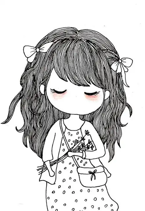 长发飘飘的女孩插画合集,小女孩简笔画临摹素材